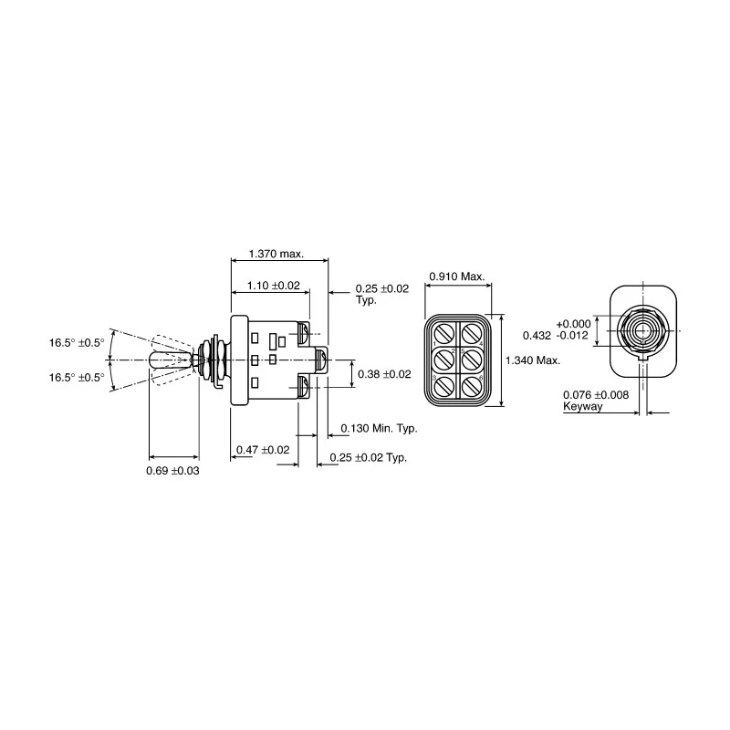 Otto Toggle Switch Panel Mount On-Off DPST Screw Terminal 20A 28V dc 115V ac T9-CS2-22