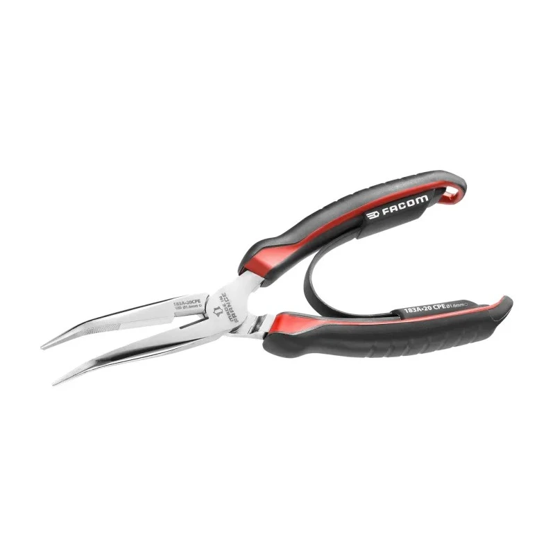 Facom Round Nose Plier with Bi-Material Ergonomic Grip, Chrome Finish, 40° Nose Angle, 200mm Overall Length 183A.20CPE