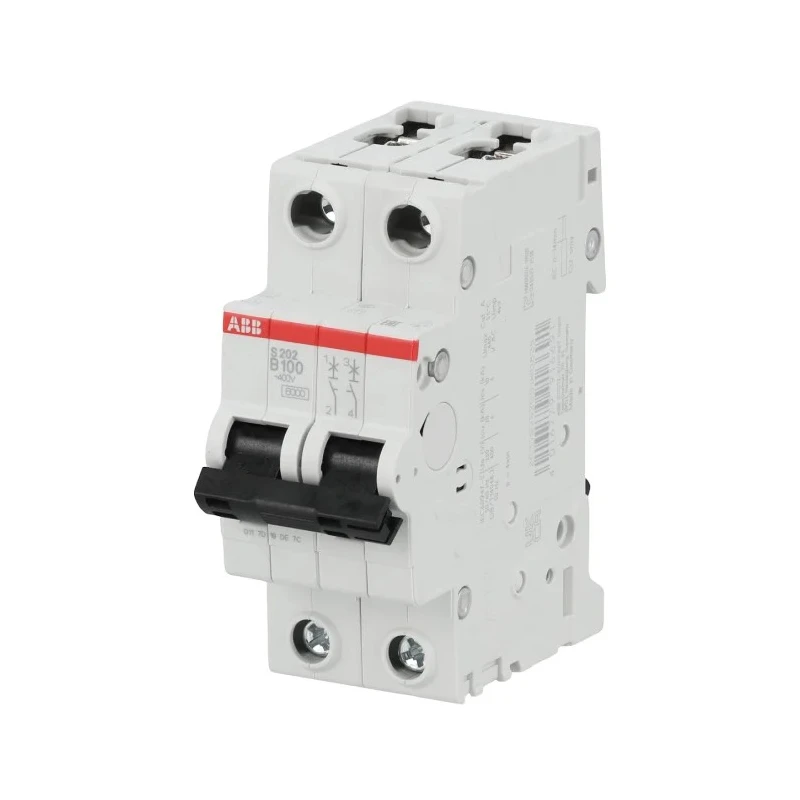ABB System Pro M Compact S200 Miniature Circuit Breaker, 2-Pole, 100A, Type B, 400V AC, 6 kA 2CDS252001R0825 S202-B100 6kA