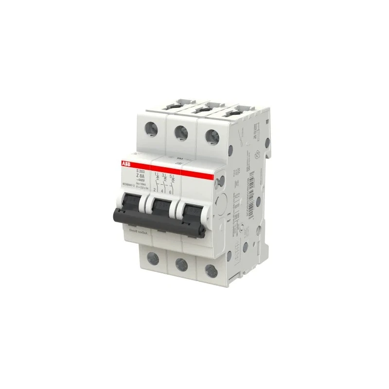 ABB System Pro M Compact S200 Miniature Circuit Breaker, 3-Pole, 8A, Type Z, 400V AC, 110V 2CDS253001R0408 S203 Z 8A - 10 KA