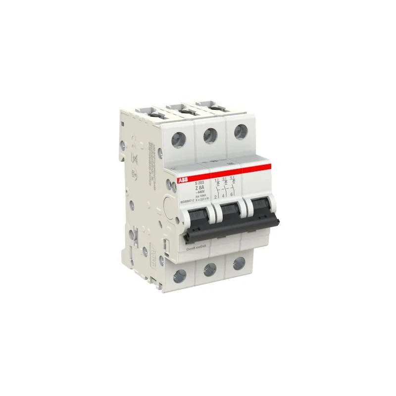 ABB System Pro M Compact S200 Miniature Circuit Breaker, 3-Pole, 8A, Type Z, 400V AC, 110V 2CDS253001R0408 S203 Z 8A - 10 KA