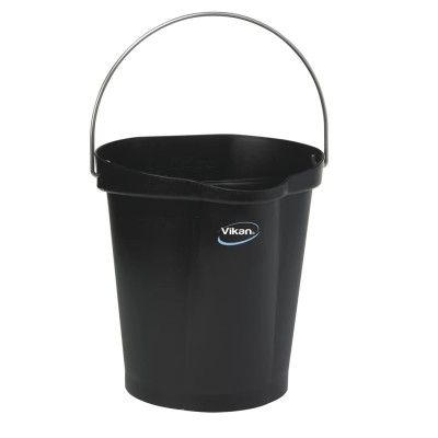 Vikan 12L Round Plastic Black Bucket with Handle, Polypropylene, 325x330x330mm 56869