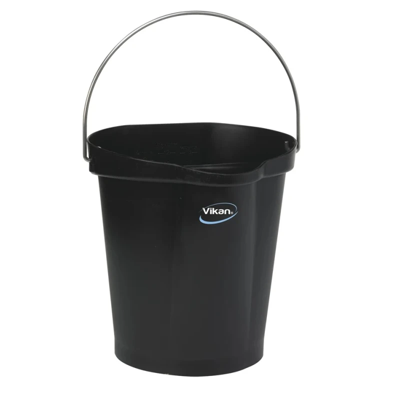 Vikan 12L Round Plastic Black Bucket with Handle, Polypropylene, 325x330x330mm 56869