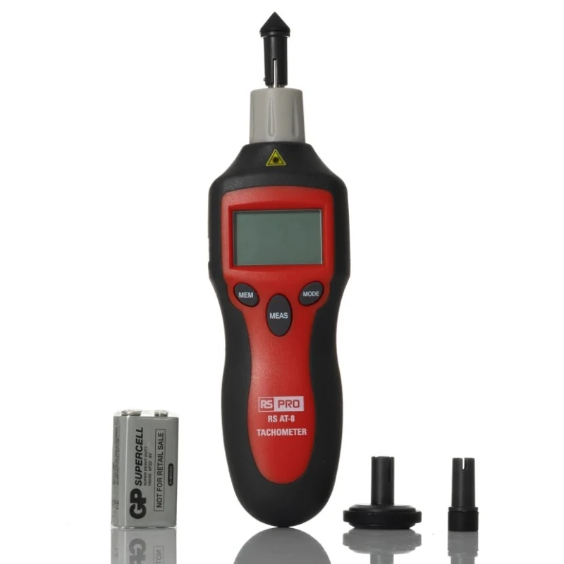 RS PRO High Accuracy Tachometer LCD Display ±0.05% + 1 digit Contact and Non-Contact RPM Meter 9 V Battery 193-8688
