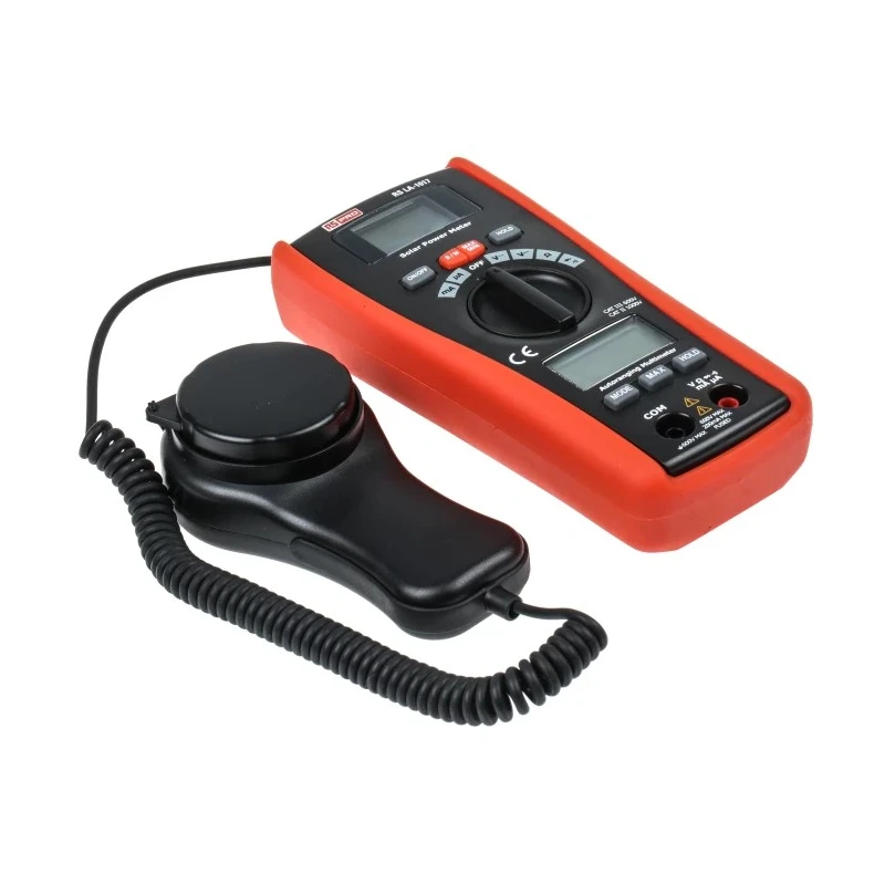 RS PRO Solar Power Meter & Digital Multimeter DT-1307, 1999 W/m² Max Light Level, Resolution 1 W/m², AAA Battery Powered