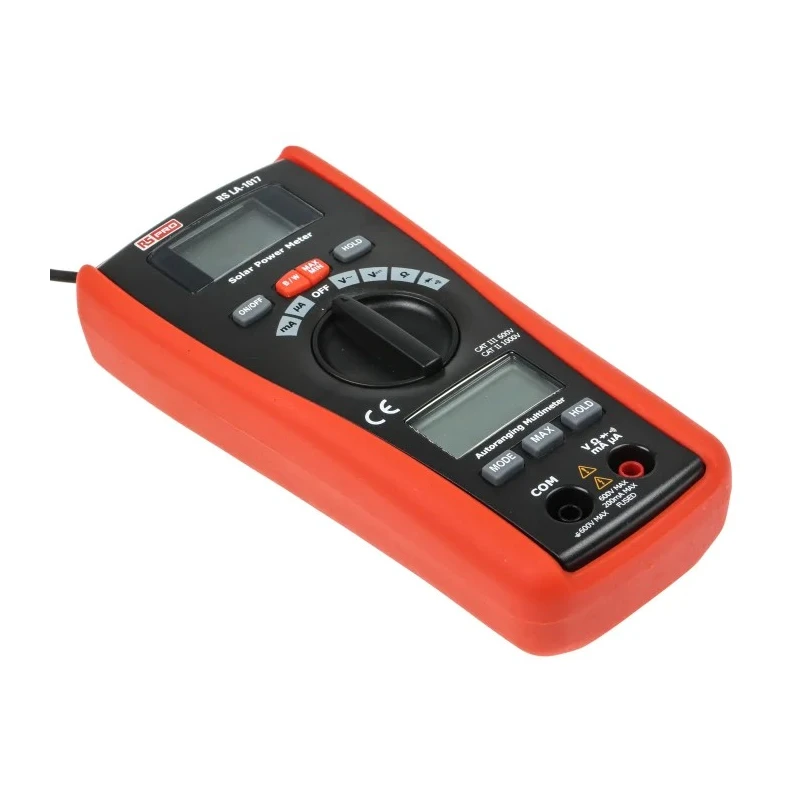 RS PRO Solar Power Meter & Digital Multimeter DT-1307, 1999 W/m² Max Light Level, Resolution 1 W/m², AAA Battery Powered