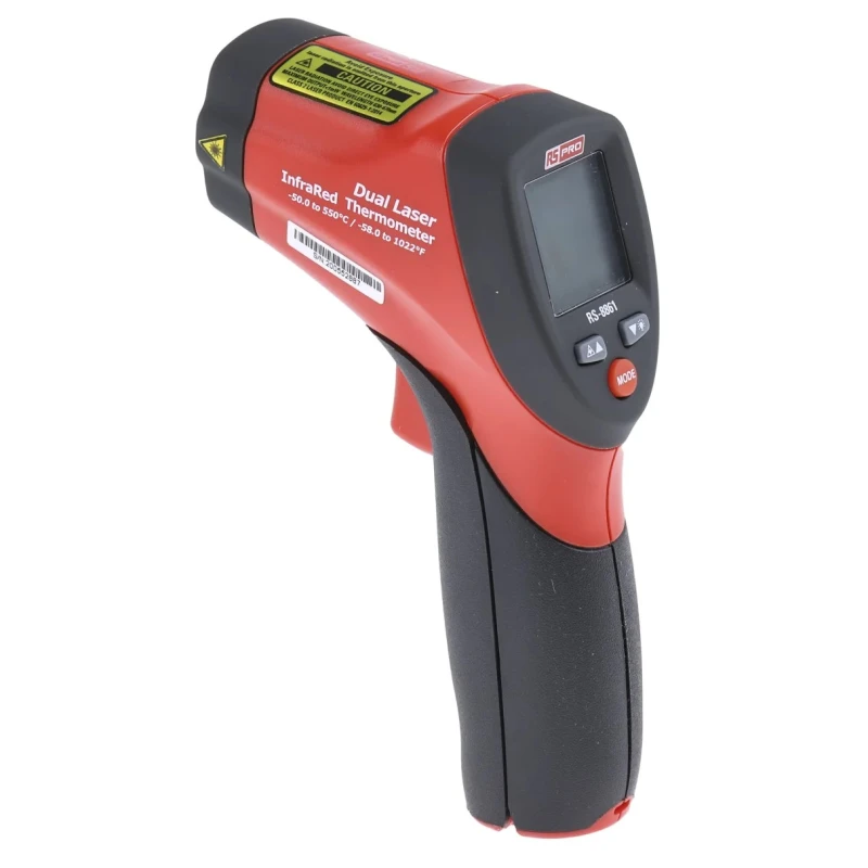 RS PRO Infrared Thermometer, -50 °C to 550 °C, ±1 % Accuracy, Dual Laser, Adjustable Emissivity, Model 8861 193-8691