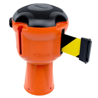 Skipper Orange Retractable Safety Barrier with Yellow and Black Polyester Tape, 9 m Length Skipper01-O B/Y