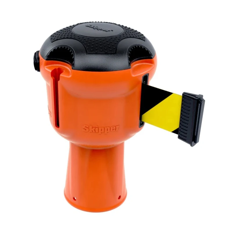 Skipper Orange Retractable Safety Barrier with Yellow and Black Polyester Tape, 9 m Length Skipper01-O B/Y
