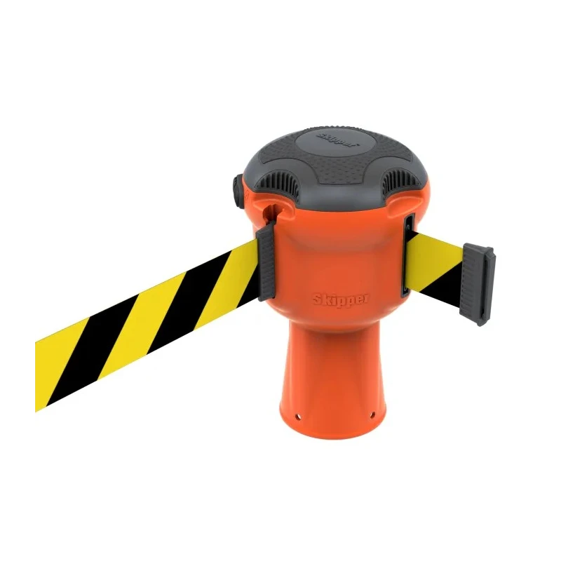 Skipper Orange Retractable Safety Barrier with Yellow and Black Polyester Tape, 9 m Length Skipper01-O B/Y