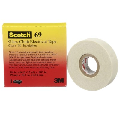 3M Scotch 69 Cloth Tape, White, Glass Finish, 9mm x 33m, Silicone Adhesive, High Tensile Strength, Model T6909