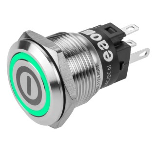 EAO Illuminated Push Button Switch 19 mm Cutout, Green LED, Latching, SPDT, Panel Mount, IP65 IP67, 240V 82-5151.2134.B001