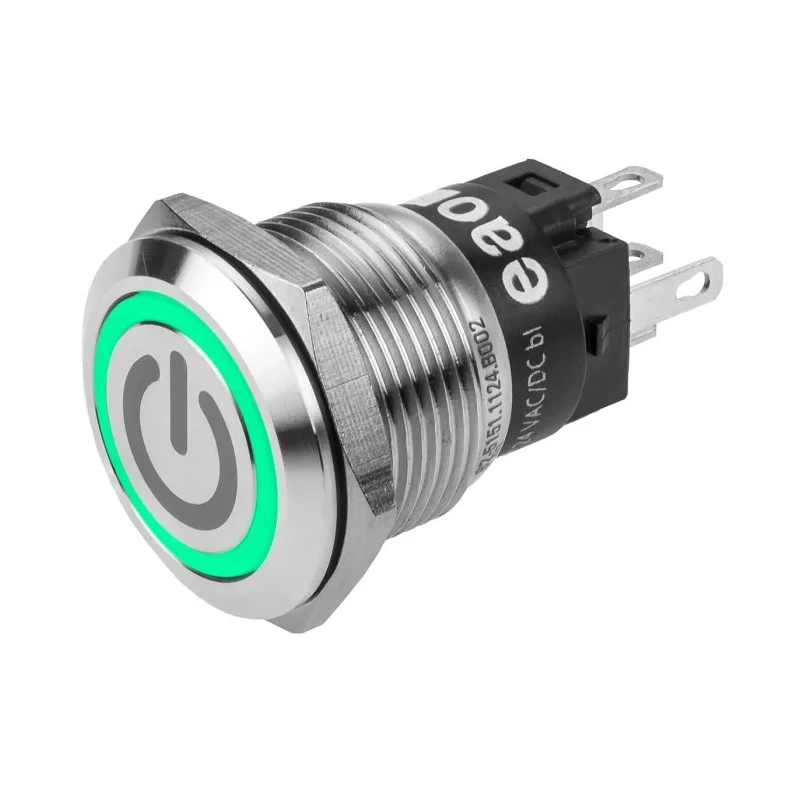 EAO 82 Series Illuminated Push Button Switch, Latching, Panel Mount, 19 mm Cutout, SPDT, Green LED, IP65 82-5151.2133.B002