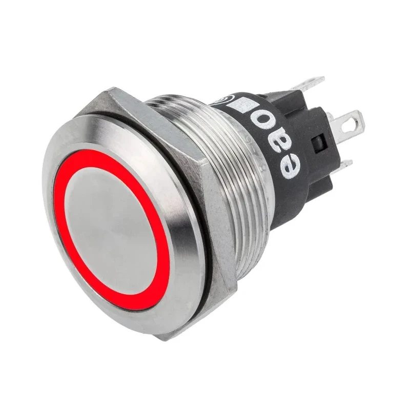 EAO Illuminated Push Button Switch Panel Mount SPDT Red LED 22.3 mm Cutout Latching 36V 82-6651.2114