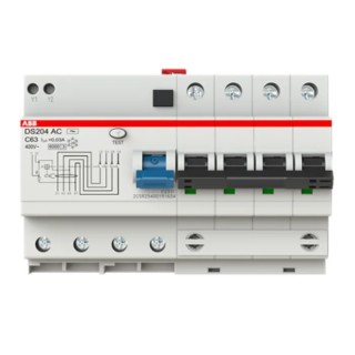 ABB Residual Current Circuit Breaker with Overload Protection 63A Current Rating 4-Pole 30mA Trip 2CSR254001R1634