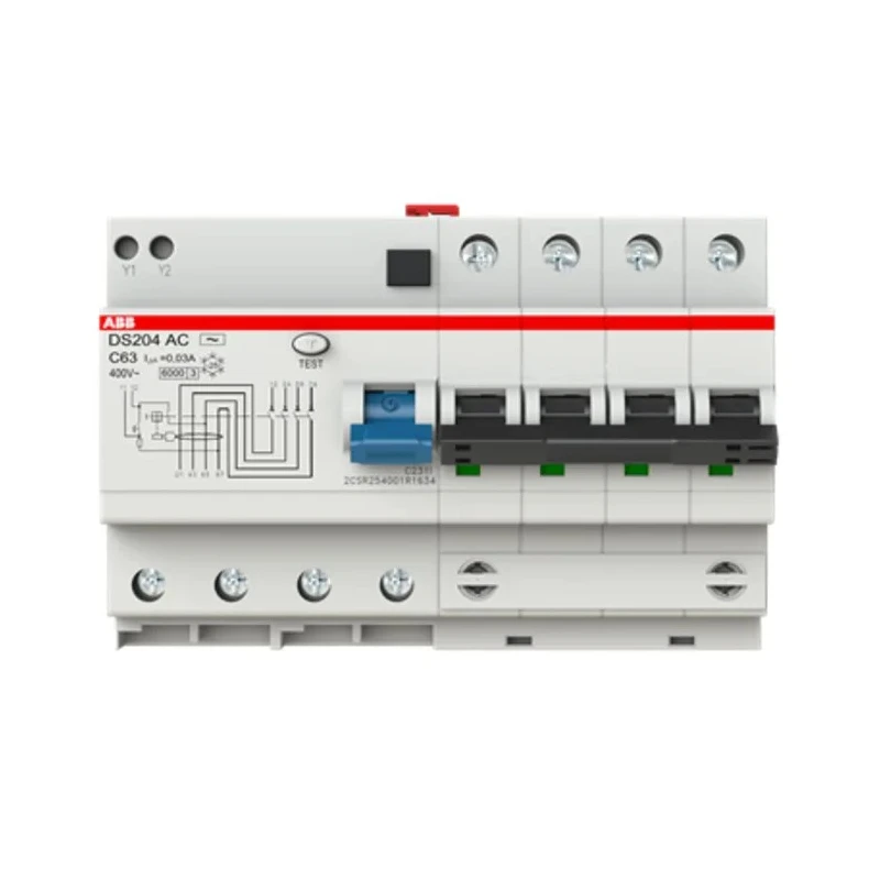 ABB Residual Current Circuit Breaker with Overload Protection 63A Current Rating 4-Pole 30mA Trip 2CSR254001R1634