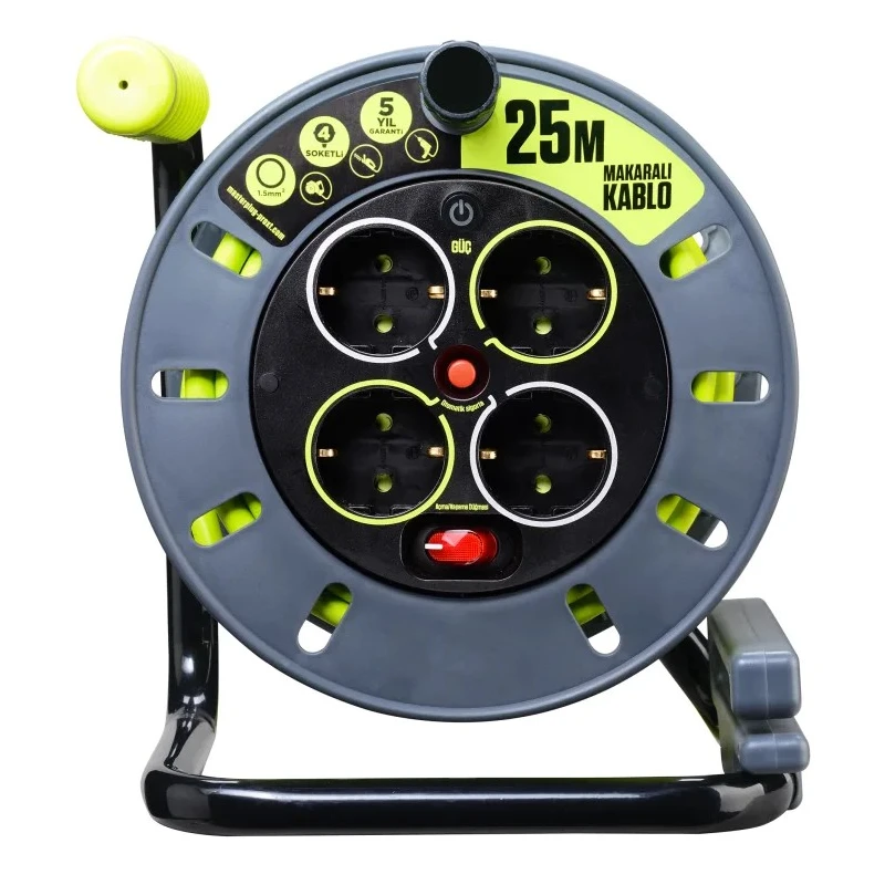 RS PRO 25 m 4 Socket Type F German Schuko High-Visibility Cable Reel, 16A, 240V 889-2494