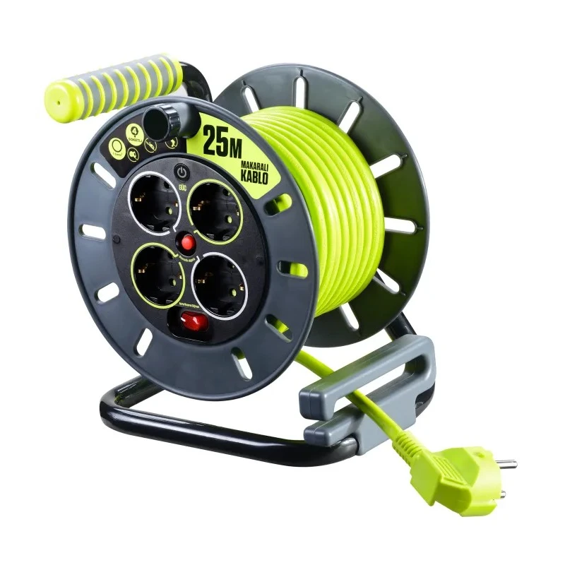 RS PRO 25 m 4 Socket Type F German Schuko High-Visibility Cable Reel, 16A, 240V 889-2494