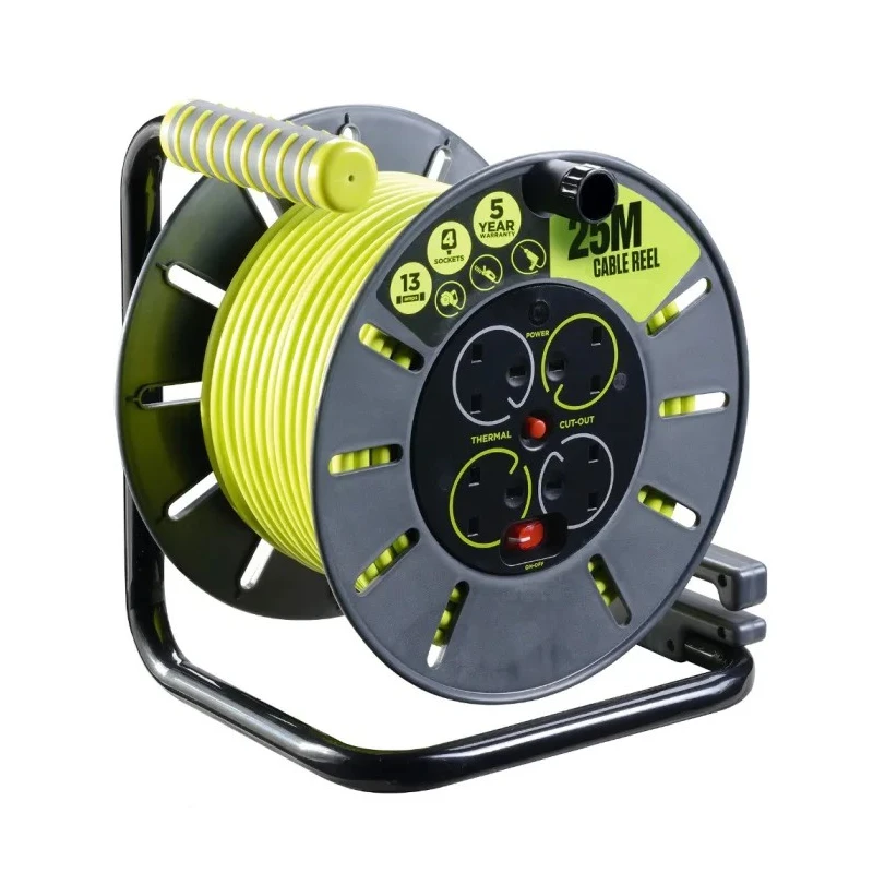 RS PRO Robust 25 m Cable Reel with 4 Type G British Standard Sockets 13A, 240V, PVC Jacket HO5VV-F Series 889-2490
