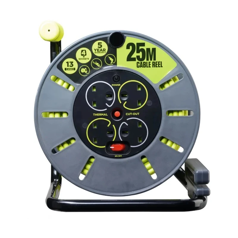 RS PRO Robust 25 m Cable Reel with 4 Type G British Standard Sockets 13A, 240V, PVC Jacket HO5VV-F Series 889-2490