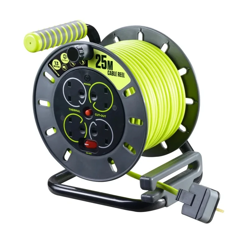RS PRO Robust 25 m Cable Reel with 4 Type G British Standard Sockets 13A, 240V, PVC Jacket HO5VV-F Series 889-2490