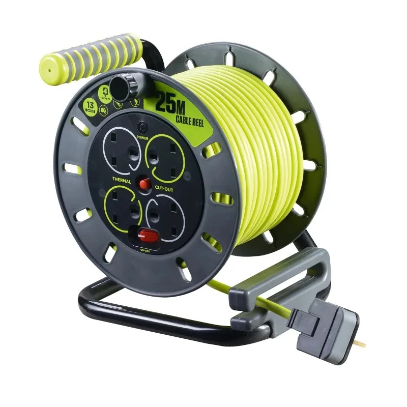 RS PRO Robust 25 m Cable Reel with 4 Type G British Standard Sockets 13A, 240V, PVC Jacket HO5VV-F Series 889-2490