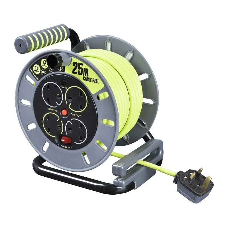 RS PRO Robust 25 m Cable Reel with 4 Type G British Standard Sockets 13A, 240V, PVC Jacket HO5VV-F Series 889-2490