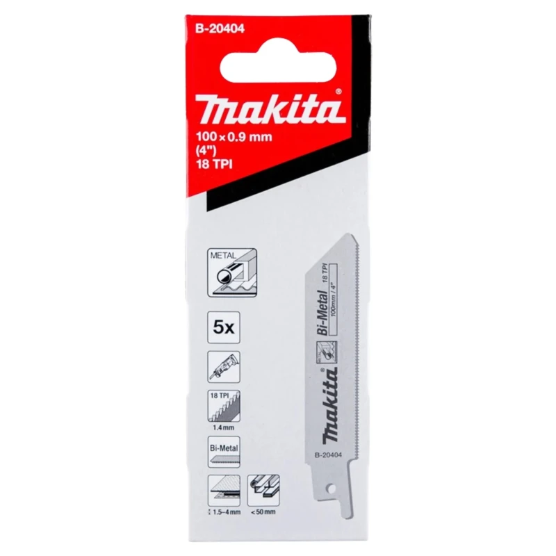 Makita Reciprocating Saw Blade 5-Piece 100 mm Bi-Metal, 18 Teeth Per Inch B-20404