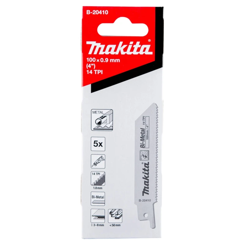 Makita Reciprocating Saw Blade 5-Piece 100 mm Bi-Metal, 14 Teeth per Inch B-20410