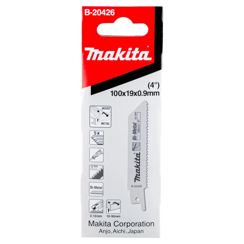Makita Reciprocating Saw Blade 5-Piece 100 mm Bi-Metal, 10 Teeth Per Inch B-20426
