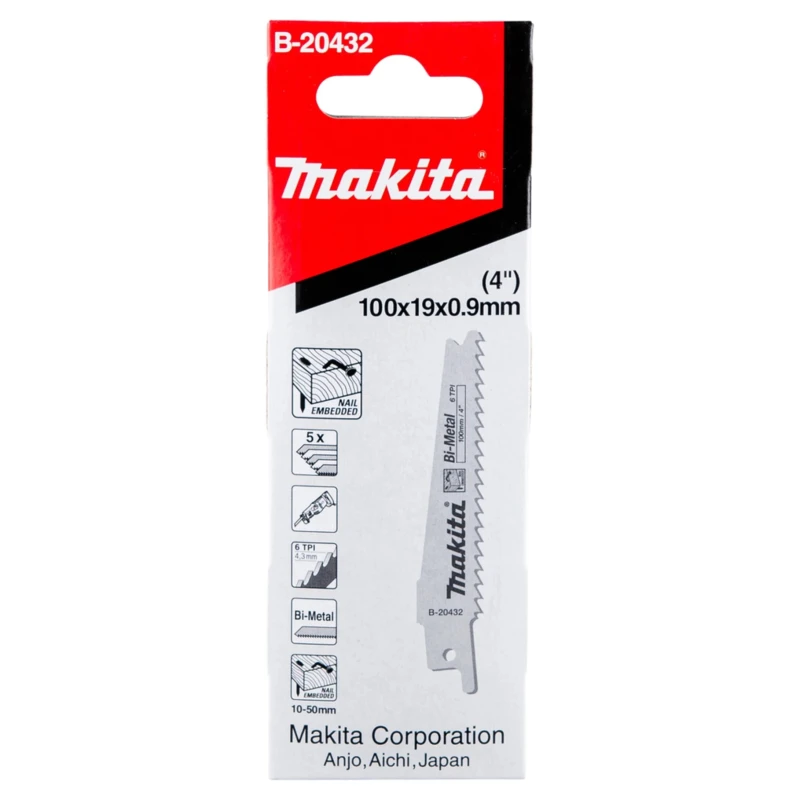 Makita Reciprocating Saw Blade 5-Piece 100 mm Bi-Metal, 6 Teeth Per Inch B-20432