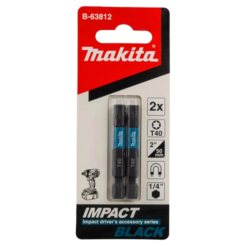Makita Hex Screwdriver Bit, 6.35 mm Drive Size, T40 Head, 50 mm Overall Length B-63812