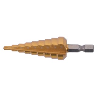 Makita High-Speed Steel Step Drill Bit 4-20 mm Diameter, Tin Coated, Hex Shank 0.25in D-40129