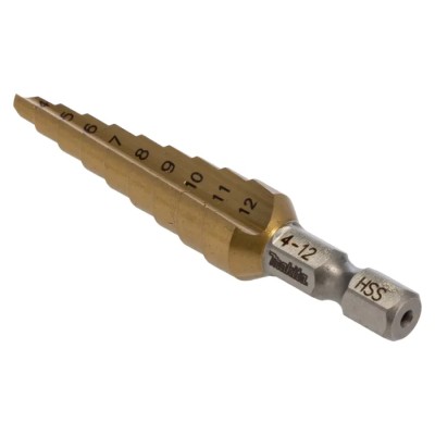 Makita HSS Hex Shank Step Drill Bit 4 to 12 mm Tin Coated D-40113