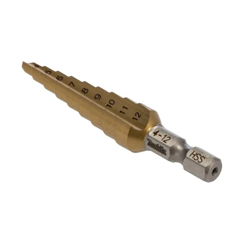 Makita HSS Hex Shank Step Drill Bit 4 to 12 mm Tin Coated D-40113