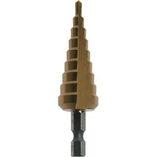 Makita HSS 4 to 32 mm Step Drill Bit, Tin Coated, Tri-Flat Shank, 6mm Shank Size D-40135