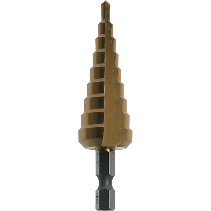 Makita HSS 4 to 32 mm Step Drill Bit, Tin Coated, Tri-Flat Shank, 6mm Shank Size D-40135