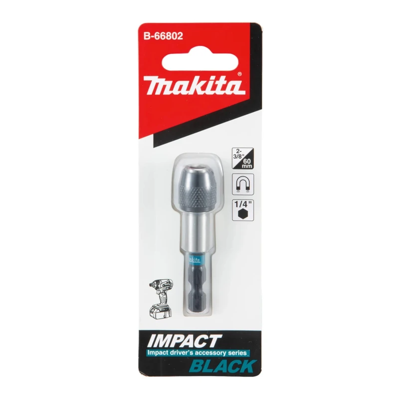 Makita 1/4 in Hex Drive Bit Holder, 60mm Overall Length, Black Finish B-66802