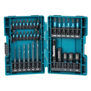 Makita Hex, Phillips, Pozidriv, Torx Screwdriver Bit Set, 33 Pieces, S2 Steel, 25mm Length, 1/4 in Drive Size B-66896