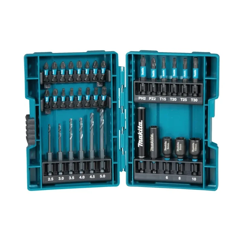 Makita Hex, Phillips, Pozidriv, Torx Screwdriver Bit Set, 33 Pieces, S2 Steel, 25mm Length, 1/4 in Drive Size B-66896