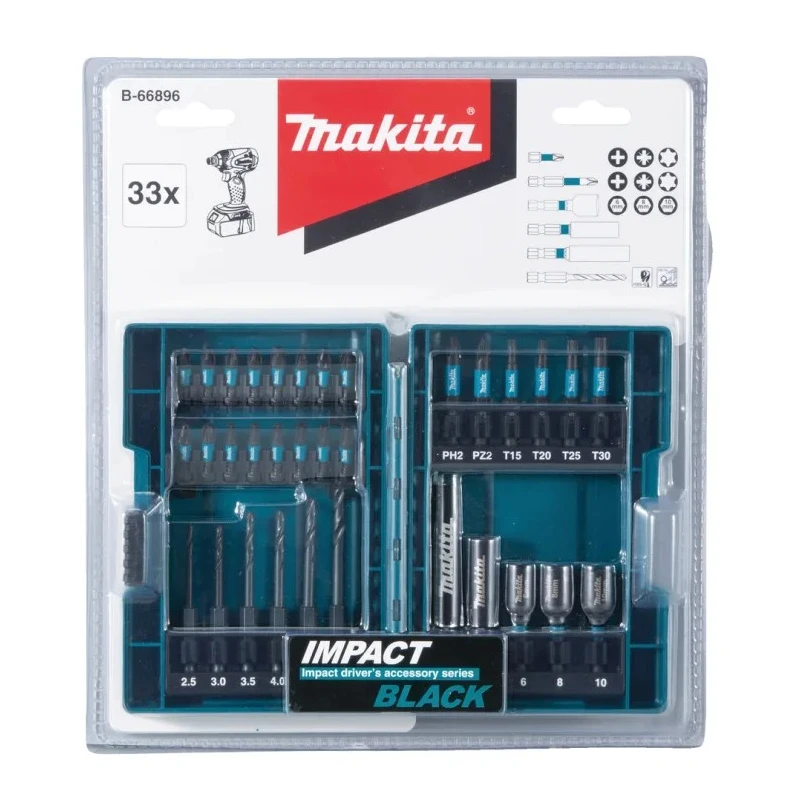 Makita Hex, Phillips, Pozidriv, Torx Screwdriver Bit Set, 33 Pieces, S2 Steel, 25mm Length, 1/4 in Drive Size B-66896
