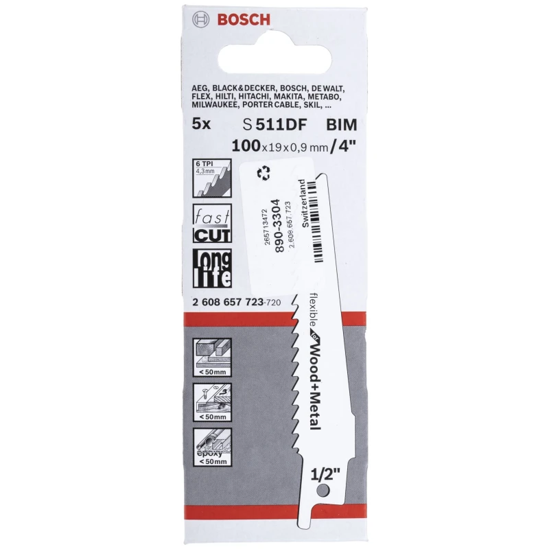 Bosch Reciprocating Saw Blade 5-Piece Bi-Metal, 6 Teeth Per Inch 2608657723