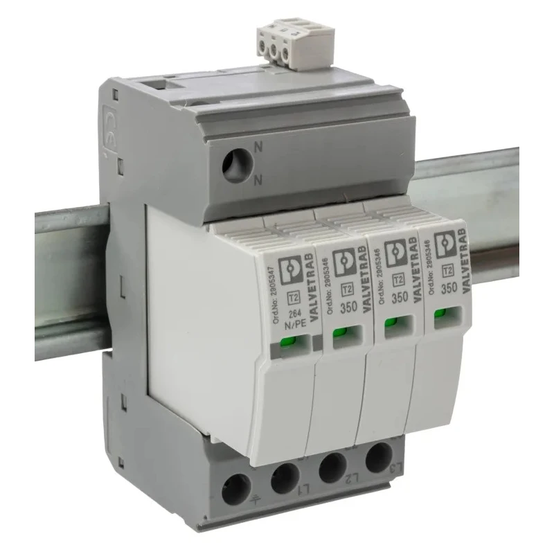 Phoenix Contact 3 Phase Surge Protector, 50 kA Maximum Surge Current, 1.9 kV Voltage Protection Rating, DIN Rail 2905340
