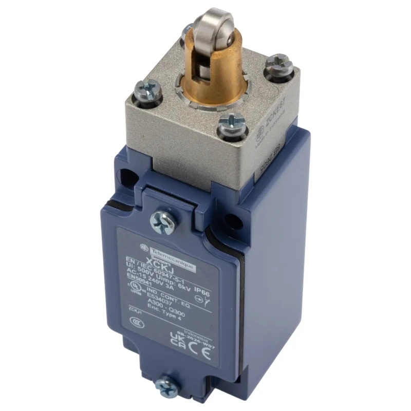 Telemecanique Sensors XCKJ Series Roller Plunger Limit Switch 1 NO/1 NC 3A 50V AC IP66 Zinc Alloy Housing 