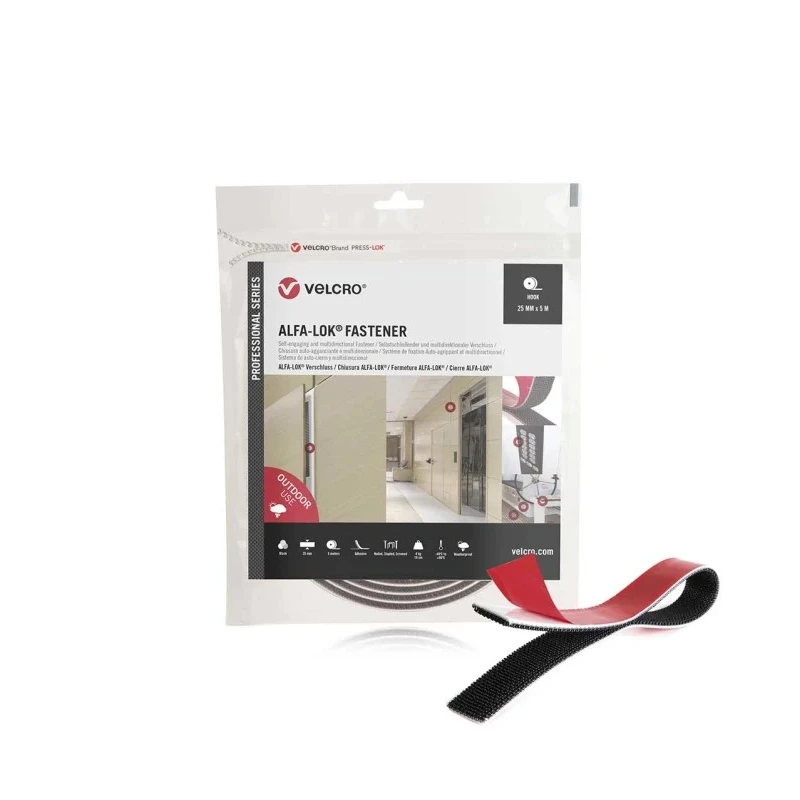 VELCRO® Black Hook & Loop Tape, 25mm Width x 5m Length, 7.5mm Thickness, Professional Series VEL-PS20028
