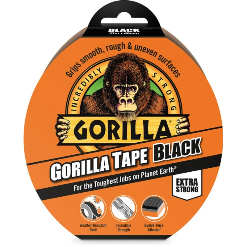 GORILLA GLUE EUROPE LTD Gorilla Tape Duct Tape, 32 m Length x 48 mm Width x 48 mm Thickness, Black Finish 3044010