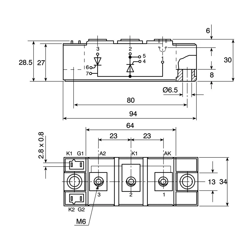 Semikron Danfoss Dual Thyristor Module SEMIPACK2 1600 V, 156 A, 150 mA Gate Trigger Current, 5.4 kA Surge SKKT 162/16 E