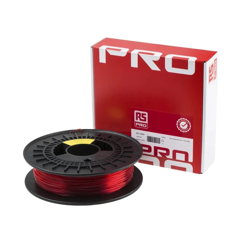 RS PRO 1.75 mm Translucent Red PET-G 3D Printer Filament, 500 g 891-9280