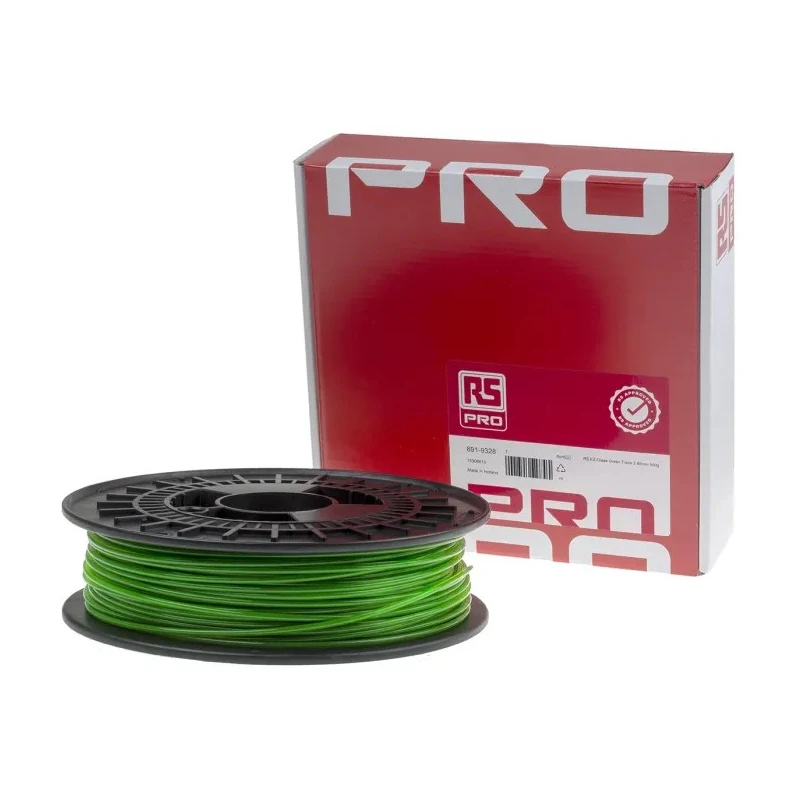RS PRO 2.85 mm Translucent Green PET-G 3D Printer Filament 500 g 891-9328