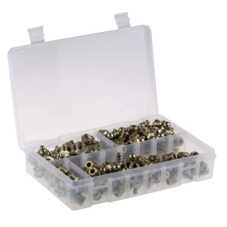 RS PRO Grease Nipple Kit Contains H1 Straight 1/4 in BSP (x50), H2-45 1/4 in BSP (x50), H3-90 1/4 in BSP (x50), Box 195-4059
